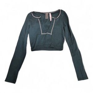 Altar'd State Green Ribbed Lace-Up Crop Top XS